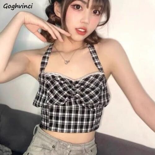 Camis Women Bow Sexy Ladies Tops Plaid Harajuku All-match Summer Mujer Fashion Korean Style Elegant Holiday Party Sweet Girls