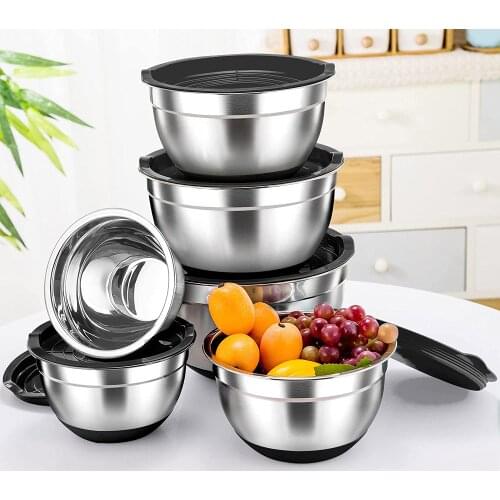 Stainles Steel Mixing Bowl Egg Mixer Salad Mixer Bowl Non-slip Silicone Bottom Food Storage Bowl Home Kitchen Salad Cooking Tool