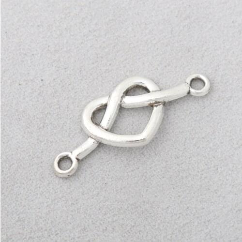 RAINXTAR Fashion Alloy Knot Heart Connector Charms Fit Bracelets 13*33mm 100pcs AAC957