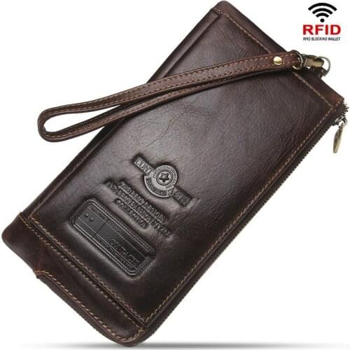 Mens Wallet Leather Multi-function Wrist Strap Zipper Phone Pocket Purse