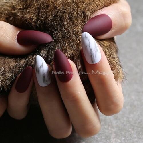Marble Texture Fake Nails Nude Matte Nail Customized nails pink DIY stiletto false nails red Medium Jazz white marble black
