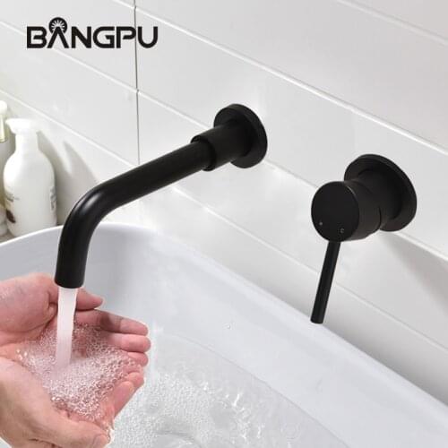 BANGPU Wall Mounted Bathroom Faucet Single Handle Faucet Black Bathroom Sink Basin Faucet 2 Hole Concealed Faucet
