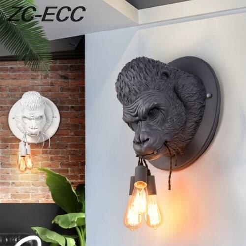 ZC-ECC Industrial Decorative Wall Light For Bar Restaurant Shop Office Resin Monkey Vintage Wall Light LED Free Shipping