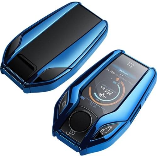 NEW-TPU Car Fully Key Case Cover LCD Remote Key Fob Case Cover for BMW 7 Series 740 6 Series GT 5 Series 530I X3(Blue)