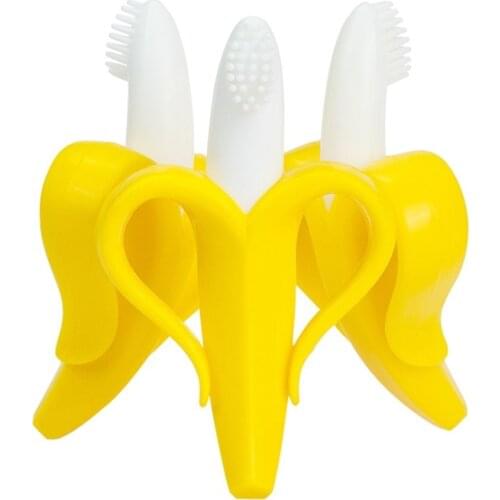 New Baby Safe BPA Free Teether Toys Toddle Banana Teething Ring Silicone Chew Dental Care Toothbrush Nursing Beads Infant Gift