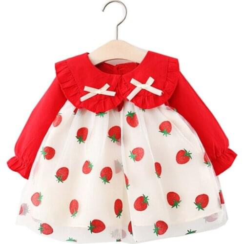 Toddler Baby Girl Clothes 2021 Autumn New Cute Print Mesh Princess Dress for Newborns Long Sleeve Cotton Childrens Clothing