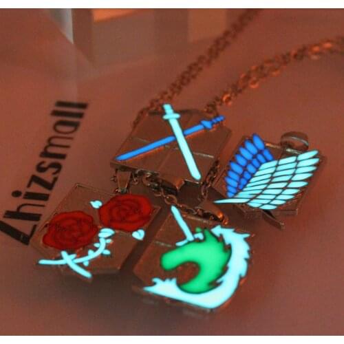 Attack on Titan Necklace Pendant Wings Of Liberty Scout Regiment Chain Fashion Jewelry Pendant glow in the dark glowing necklace