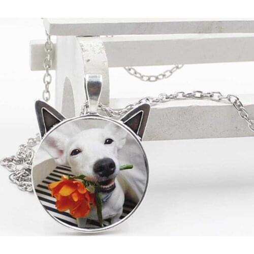 Selling Wholesale Cat Ear Pendant Necklace Wholesale Puppy Glass Round Charm Jewelry Necklace Gift