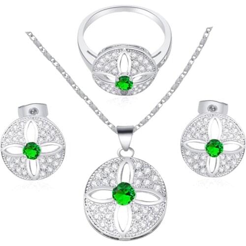 ROLILASON Silver stampe Necklaces Pendants Earrings Ring Crystal Sets jewelry Peridot Ring sz #6 #7 #8 JS545