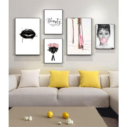 Print Minimalist Decoration Picture Living Room Audrey Hepburn Bubble Fashion Poster Black White Pop Art Nordic Wall Painting