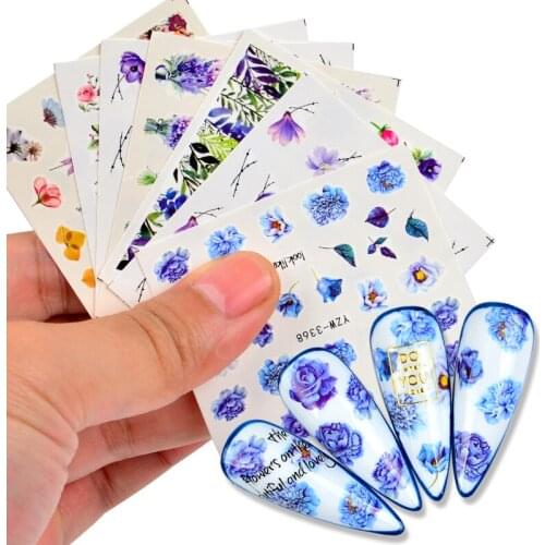 1pcs Blue Floral Water Transfer Stickers For Nails Blooming Flower Art Decals Bouquet Leaves Series Slider Nails Decoration Tips