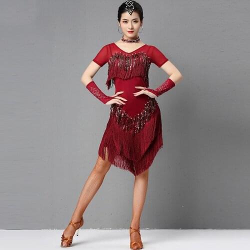 New Latin Dance Competition Dress Female Adult Fringe Shiny Practice Clothes Ballroom Dance Tassel Costumes Salsa Dress DQL3687