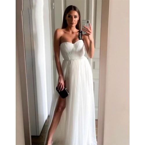 Elegant Sweetheart Wedding Dress Sweep Train A Line Tulle Wedding Dresses Split Floor Length Bridal Gowns Custom Made