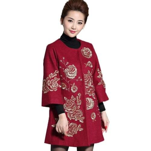 Middle-aged Elderly Mothers Woolen Coat Autumn Winter Jacket Fashion Cashmere Overcoat Women Plus Size 7XL Wool Outerwear R858