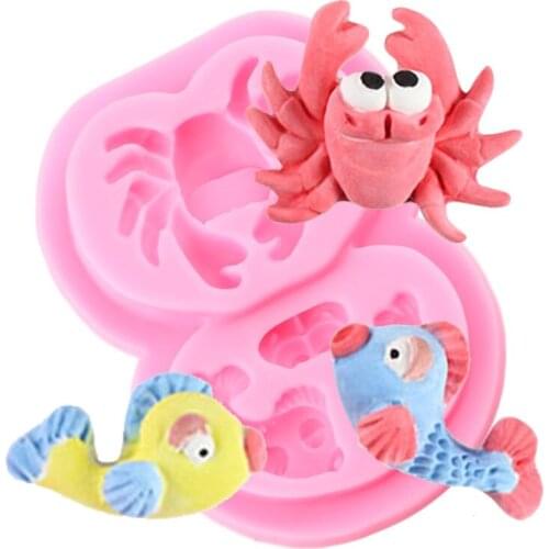 3D Cartoon Crab Fish Silicone Mold Baby Birthday Clay Resin Molds Cupcake Topper Fondant Cake Decorating Tools Chocolate Moulds