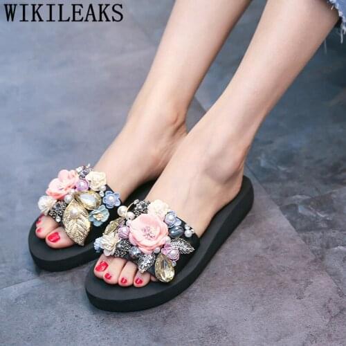 Luxury slides platform slippers outdoor Flowers wedge slippers women 2020 summer fashion flat shoes women beach slippers women