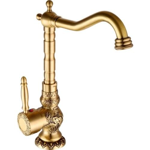 Bathroom Basin Faucet Brass Kitchen Sink Mixer Tap Double Use Hot & Cold Faucet Black Oil Brushed Carved Lavatory Crane Tap