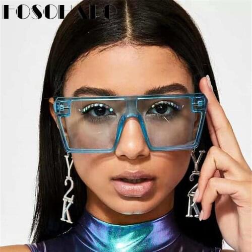 Oversized Square Sunglasses Women 2020 Luxury Brand Fashion Flat Top Red Black Clear Lens One Piece Men Gafas Shade Mirror UV400