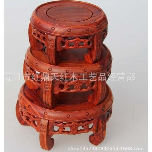 Mahogany statue stone vase flower pot base plate a few red sandalwood wood crafts ornaments round solid wood base