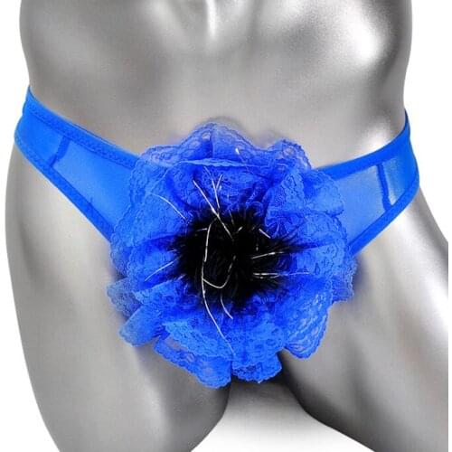 Sissy Sexy Lingerie Panties Low Waist Lacework See through Gay G-String Bikini Thong Stretchy Male Underwear Flower Front