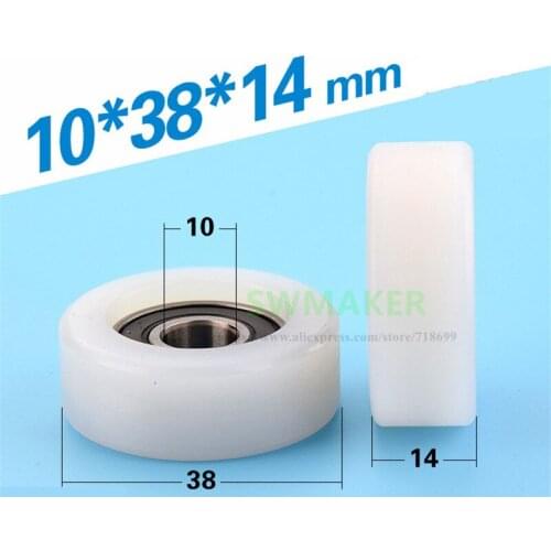 SWMAKER 10pcs 10*38*14mm 6000RS bearing pulley / driven roller / nylon PA66 plastic guide wheel / flat wheel, mute