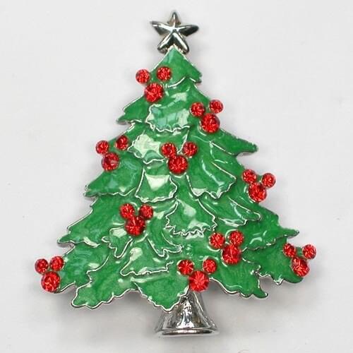 Green Enamel Red Rhinestone Christmas Tree brooch Christmas gift Pin brooches C683 C