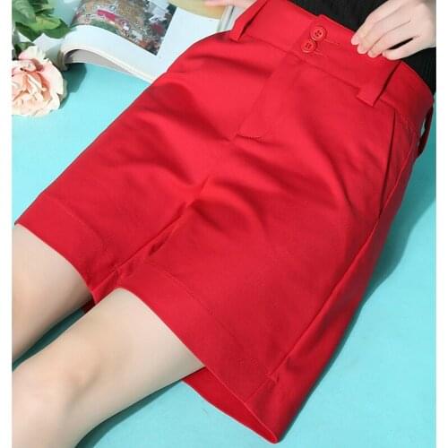 2019 Summer Casual Female Womans Half Length Cotton Shorts , 4xl Korea Female Womens Red Black White Green High Waisted Shorts