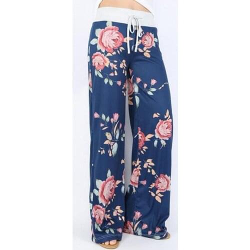 Womens Pants Loose Floral Print Drawstring Casual Wide Leg Pants Female Summer Trousers Long Fashion Sweatpants Plus Size