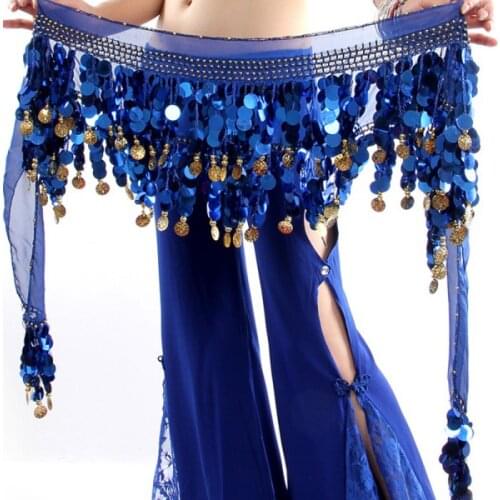 Multi Color Women Chiffon Belly Dance Hip Wrap Scarf Coin Sequin Waistband Skirt for Women