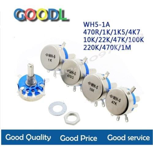 1 pces WH5-1A 1k 2k 10k 47k 4k7 470r 100k 470k 220k 1k5 22k 1m ohm 3-terminais eixo redondo rotativa tônico potenciômetro de car
