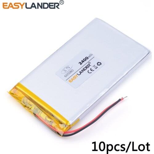 10pcs /Lot 605080 2400MAH 3.7v lithium Li ion polymer rechargeable battery 7 inch Tablet PC battery batteries A product 065080