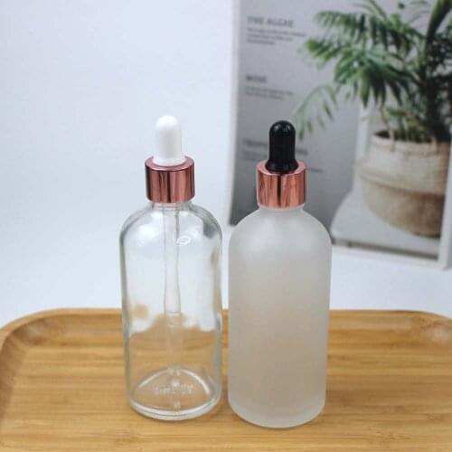 100ml Empty Frosted/Clear Essential Oil Bottle with Rose Gold Cap/Lid