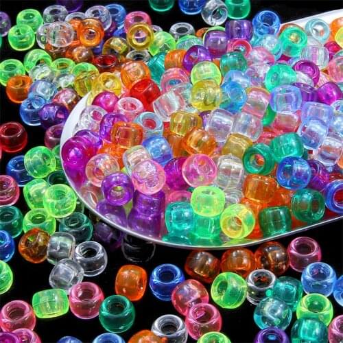 100Pcs 6x9mm Round Big Hole Transparent Plastic Beads Spacer Loose Beads for Jewelry Making DIY Handmade Bracelet Accessories