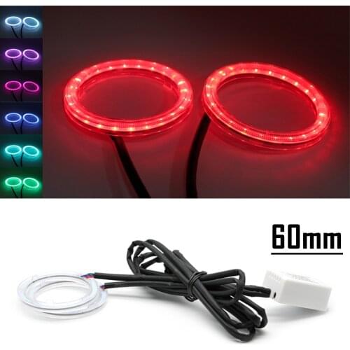 2Pcs/Set RGB Colorful COB Car Headlight Angel Eyes Light LED Halo Rings Lamp Kit 60MM
