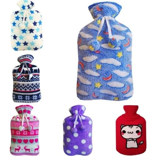 2000ml Acrylic Fiber Hot Water Bottle Knitted Cover Solid Color Water-filled Bag Cloth Cover Hand Warm Pouch Protective Cover