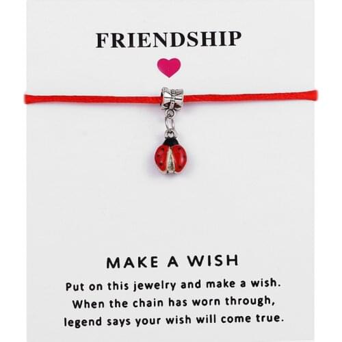 2020 Cute Cartoon Ladybug Enamel Charms Pendant for Women Men Adjustable Lucky Red String Bracelets Wish Card Jewelry Gift