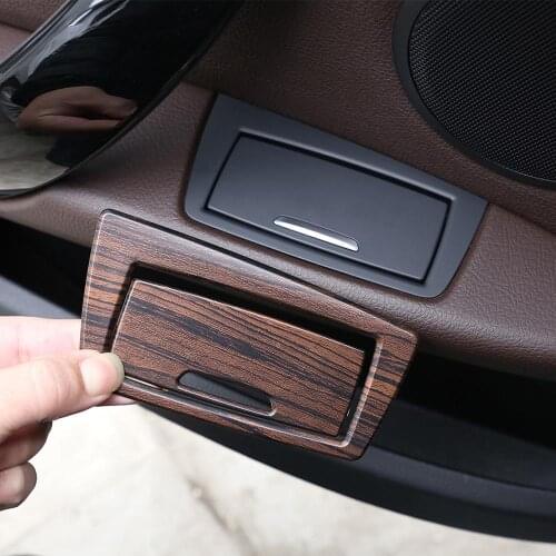 4pcs Pine Wood Grain ABS Plastic Rear Door Ashtray Sequins Decoration Stickers Trim for BMW X1 F48 2016-2019 Models Accessories