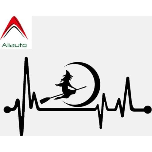 Aliauto Cover Scratch Car Sticker Cute Witch Moon Broom Heartbeat Motorcycles Decoration Waterproof Cartoon Decal PVC,13cm*7cm