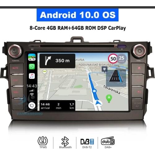 8" Navigation Android 10.0 Car Multimedia CarPlay & Auto GPS TPMS DVR DSP Radio for Toyota COROLLA E140 E150 2006-2013