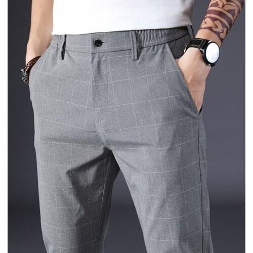 Brand Mens Trouser Office Formal Business Smart Suit Pants Men Polyester Cotton Classic Wedding Dress Pants Men Black Grey