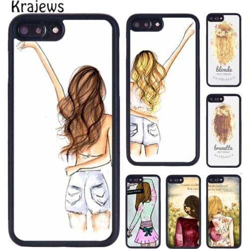 Krajews New Girls Brunette Blonde Best Friends BFF Phone Case For iPhone X XR XS 11 12 Pro MAX 5 6 7 8 Plus Samsung S8 S9 S10