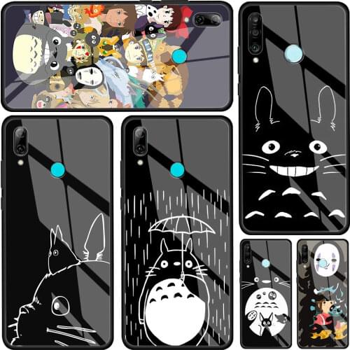 Studio Ghibli Totoro Black Glass Phone Case for Huawei P30 P40 Pro P20 Lite P Smart Z Y7 Y9 Y6 2019 for Honor 8X 20 9X Cover