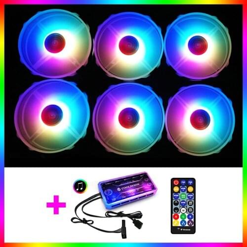 COOLMOON PC Case 120mm Fan RGB 3P-5V Cooling Fan PC Fan AURA SYNC CPU Cooler Quiet with IR Remote LED Computer Case Radiator