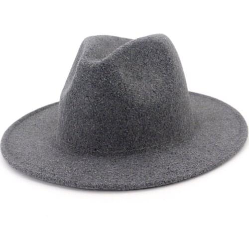 Fashion Men Women Wool Jazz Fedora Hat Cap Solid Color Flat Brim Trilby Felt Panama Formal Hat Party Carnival Gambler Chapeau