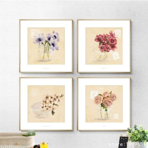 Cotton no frame pastoral flowers glass bottle canvas printings oil painting printed on cotton home wall art decoration picture