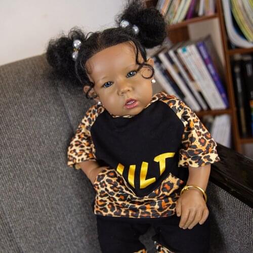 Hoomai 20 Inch African American Realistic Eyes Open Reborn Baby Girl Doll Silicone Baby Dolls for Toddler Birthday Gift Playmate