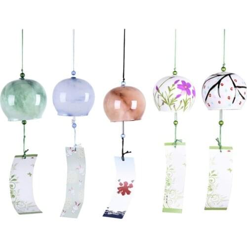 Japanese Style Wind Chimes Handmade Color Glass Hanging Wind Chime Blessing Bell Christmas Gift Home Hanging Decor D