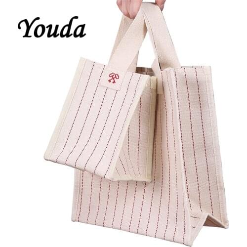 Youda Korea Waterproof Canvas Handbag Simple Embroidery Striped Shoulder Bag Two Sizes Optional Diagonal Shopping Bags