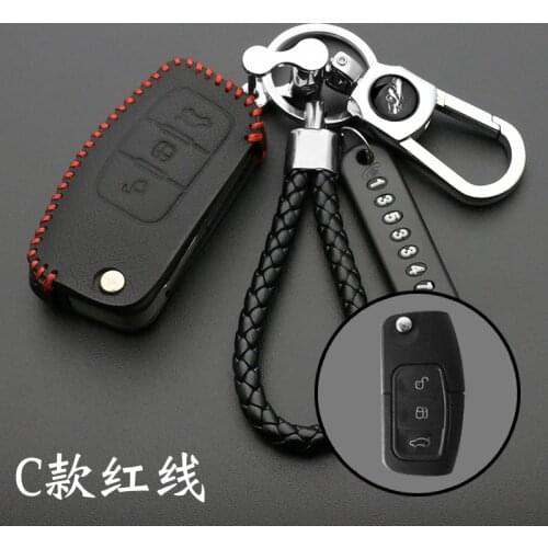 Leather Cover for Ford Fiesta Focus 2 Ecosport Kuga Escape Car Flip folding Remote key Case 3 Buttons