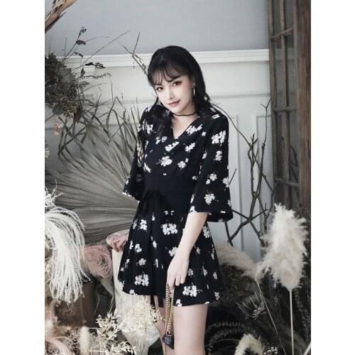 Leixin original Chiffon floral skirt Japanese gentle wind waist thin temperament skirt 2021 summer new dress